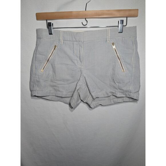 J Crew Women's Striped Seersucker Shortie Shorts Sz 8 Blue White Pockets - Picture 1 of 5